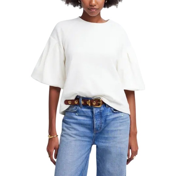 Madewell Tops - Madewell White Crew Neck Balloon Sleeve Sweatshirt Top Size L NWT $78